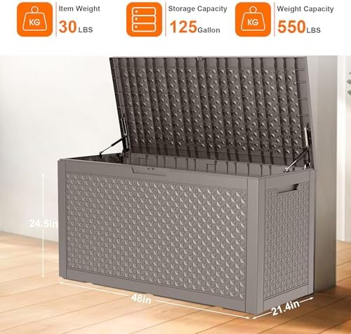 ROJIK Outdoor Storage Housing Deck Box - Waterproof Patio Furniture, Garden Tools, Cushions, Pool Accessories Storage Bench with Lockable Lid and Side Handles (Grey,125 Gal) - Image 2