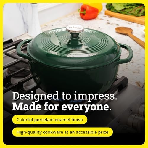Lodge Essential Enamel Cast Iron Dutch Oven, 6 Quart, Evergreen - Image 6