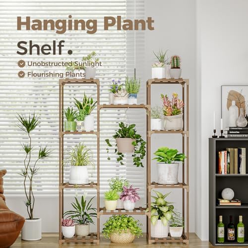 Bamworld Plant Stand Indoor Outdoor Hanging Shelf for Multiple Plants Tall Large Holder for Living Room Patio Balcony Garden (A-Cabinet-Wider) - Image 5