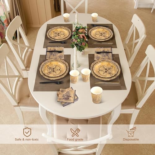 Kochorie 144 Pieces Pirate Party Supplies, Treasure Map Tableware Sets Including Disposable Paper Plates Napkins Cups Forks Serves 24 for Treasure Theme Birthday Party Decorations - Image 5