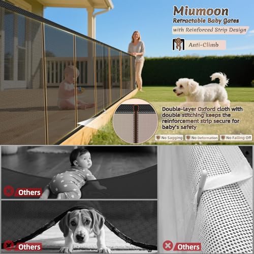 Miumoon 150 inch Reinforced Retractable Baby Gates 34 inch Tall - Image 2
