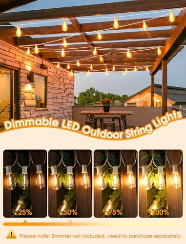 Larkvue 25FT Outdoor String Lights, Patio Lights with 10+1 2700K LED Dimmable Waterproof Outside Hanging ST38 Edison Bulbs for Backyard, White Cord - Image 5