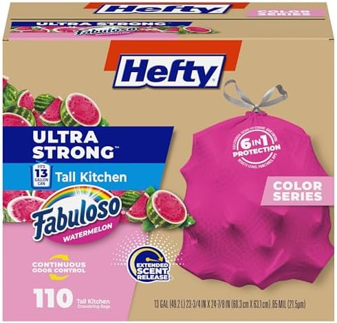 Hefty Ultra Strong 13 Gal Pink Kitchen Trash Bags, Watermelon Scent, 110ct by Hefty