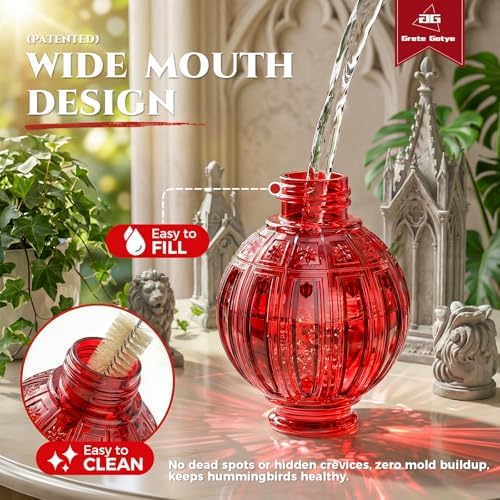 2 Pack Glass Hummingbird Feeder for Outdoors Hanging, Bird Nectar Feeder with Perch & 5 Flower Feeding Ports, 26 Oz Leak Proof for Outside Garden Decor Backyard, Gifts for Women Mom, Red + Blue - Image 3