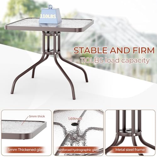 TLSUNNY 5 Pieces Patio Dining Set for 4, Glass Table and Textilene Chair - Image 3