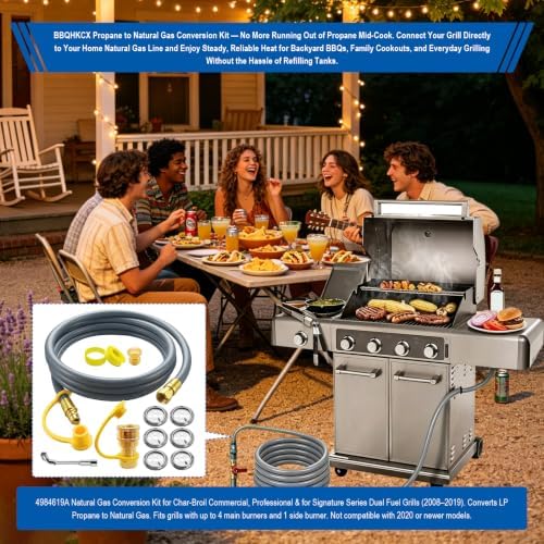 4984619A Natural Gas Conversion Kit Compatible with Char-Broil Commercial & Signature Series Dual Fuel Grill(2008 to 2019), Propane to Natural Gas Conversion Kit w/ CSA Gas Hose & 3/8" Quick Connect. - Image 3