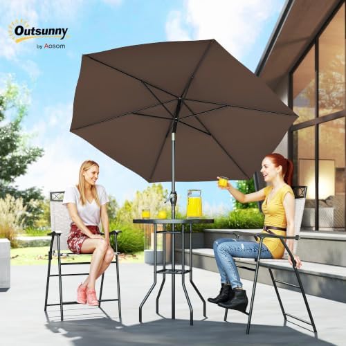 Outsunny 4 Piece Outdoor Patio Dining Furniture Set, 2 Folding Chairs, Adjustable Angle Umbrella, Wave Textured Tempered Glass Dinner Table, Beige - Image 2