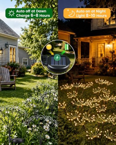 OZS 6 Pack Solar Firework Lights Outdoor, 360LED Solar Garden Lights - Image 4