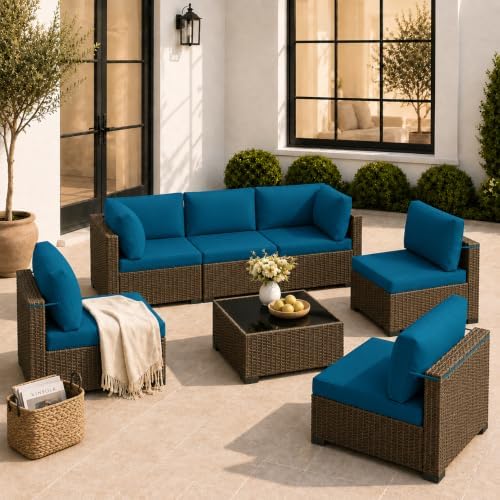 LOUVIXA 7 Piece Outdoor Patio Furniture Set, Outdoor Sectional Sofa, Wicker Rattan Patio Furniture, Patio Conversation Set with Coffee Table & Cushions - Image 3