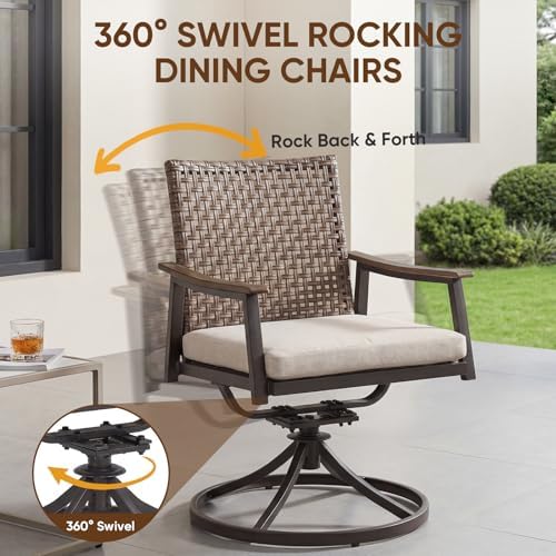 NATURAL EXPRESSIONS 7 Piece Patio Dining Set for 6, Wicker Swivel Chairs - Image 4