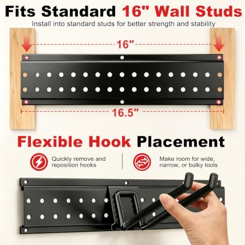 Garage Tool Organizer Wall Mount 49.5 inches with 10 Adjustable Heavy-Duty Hooks, Garage Organization, Garden Tool Storage Rack, Yard, and Shed, Holds Up to 400 lbs - Image 6