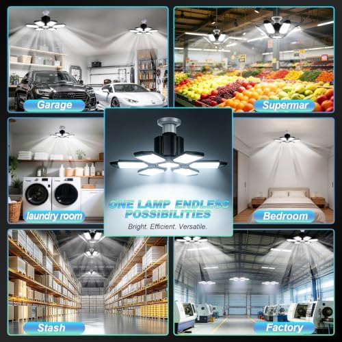 Led Garage Lights 2 Pack 200W Super Bright Ceiling Led Shop Lights, E26/E27 Base, 6500K, 22000LM Deformable Garage Light Ideal for Basement, Attic and Workshop, Commercial Bay Lighting - Image 6