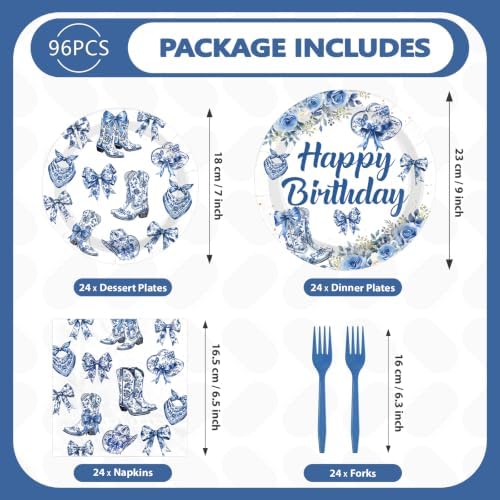 96Pcs Blue Chinoiserie Western Cowgirl Party Decoration Serves 24 - Image 5