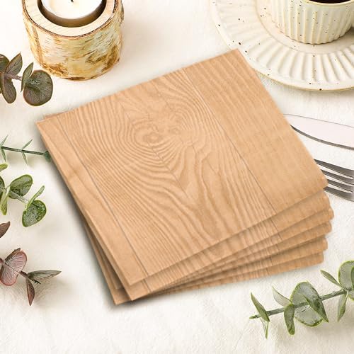75Pcs Wood Grain Party Supplies Rustic Wood Slice Part y Set 9"& 7" Wood Grain Plates and Napkins for Camp Fire Camping Woodland Animal Lumberjack Wood Birthday Party Decor Serve25 - Image 3