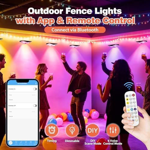 Outdoor Fence Lights Plug in, 50FT RGBIC LED Fence Lights, App & Remote Control, 100 Scene Modes, IP67 Waterproof Outdoor Lights for Backyard, Patio, Deck - Brighter Than Solar Lights - Image 4