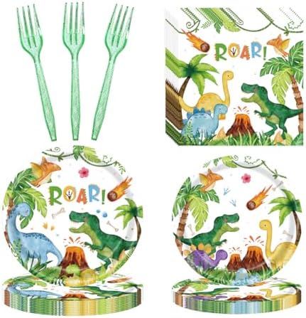 CHANGZHONG 80pcs Dinosaur Birthday Party Supplies,Plates And Napkins by Exquisitehighqualitypartydecorationstomeetyoureveryneed%EF%BC%81