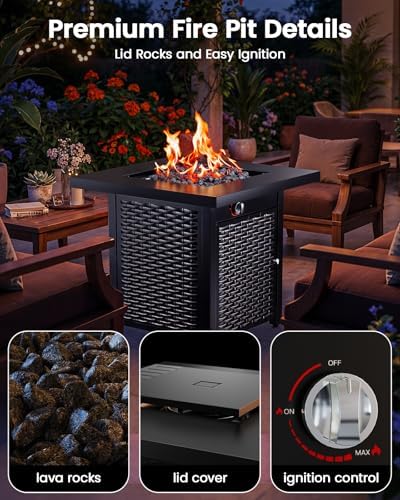Ciays 28 Inch Propane Fire Pit CSA-Listed Outdoor Fire Pit Table, 50,000 BTU Steel Gas Fire Pits with Lid and Lava Rock, Add Warmth and Ambience to Parties On Patio Deck Garden,Black,CIFPT3-N1 - Image 4