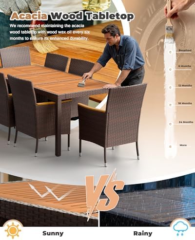 Flamaker Patio Dining Set for 8 Outdoor Acacia Wood Table and Chairs, Brown - Image 6