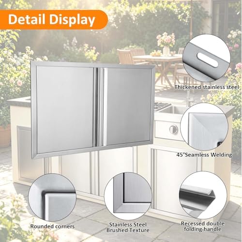 JIE JIN Outdoor Kitchen Door 30" W X 21" H Double Doors BBQ Access Door BBQ Island Door 304 Brushed Stainless Steel Flush Mount Door for Outdoor Kitchen BBQ Island Outdoor Cabinet Doors - Image 3