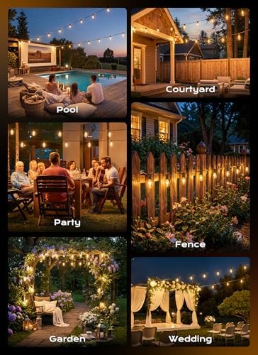 Minetom 132FT Outdoor String Lights with Remote, ST38 Patio Lights Dimmable - Image 5