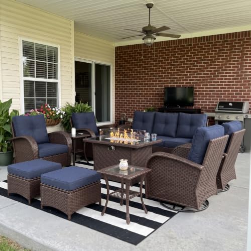 LayinSun 10 Pieces Outdoor Patio Furniture Set with Fire Pit Table by LayinSun