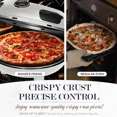 Baker's Friend Electric Pizza Oven Indoor Countertop, 12 Inch Maker Machine for Home, Cooker & Grill, Premium Glazed Ceramic Stone Oven, Creamy White - Image 3