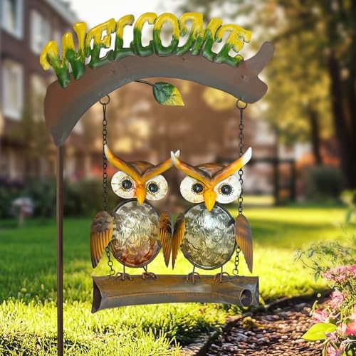 HONGLAND Solar Lights Outdoor Decor, Owl Swing Garden Decor, Owl Gifts for Women Mom, Whimsical Garden Lights Outdoor Decorations with Welcome Sign for Outside Patio Yard Lawn Decor-48inch - Image 6