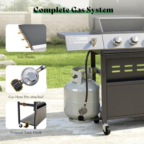 AMERLIFE 60,000 BTU 5-Burner Gas Grill and Griddle Combo with Side Burner - Image 7