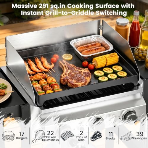 Electactic 3-Burner Propane Gas Grill & Griddle Combo,Flat Top Griddle - Image 4