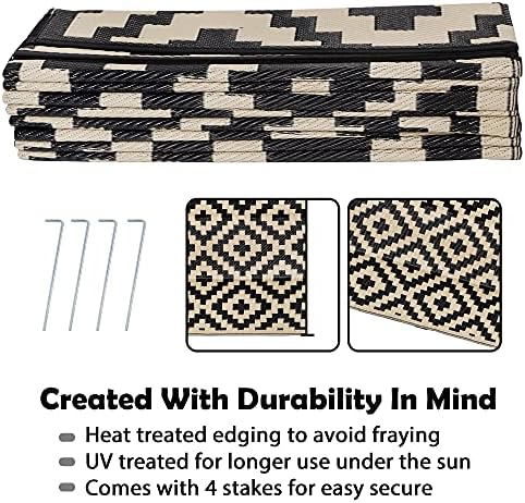 SAND MINE Waterproof Outdoor Rug 9x18 ft, Plastic Reversible Rug, Modern Area Rug, Large Floor Mat for Outdoors, RV, Patio, Backyard, Deck, Picnic, Beach, Camping, Black & Beige - Image 3