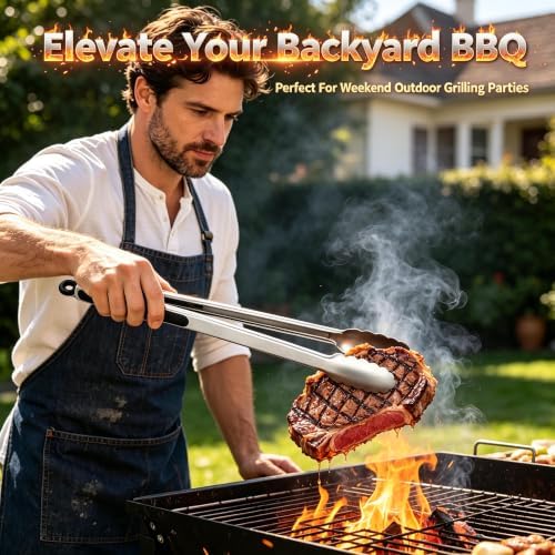 Grill Tongs, BBQ tongs - 12" & 17" Extra Long Kitchen Tong, 600 Degrees Heat Resistant Stainless Steel tong, Heavy Duty Metal Locking Tongs for Cooking, Grilling, Outdoor Barbecue, Set of 2 - Image 3