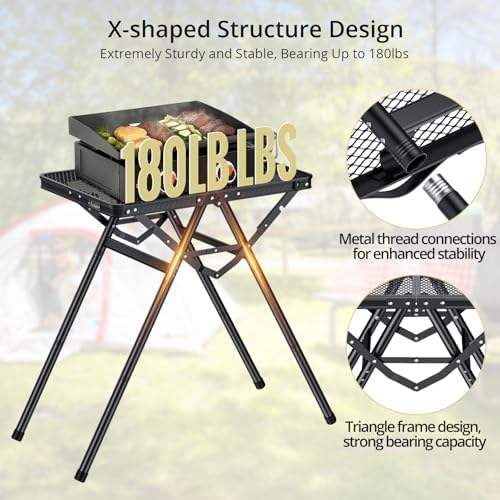 Anbte 2ft Folding Grill Table, Supports 180Lbs, 2 Heights 27.5" for Camping - Image 4