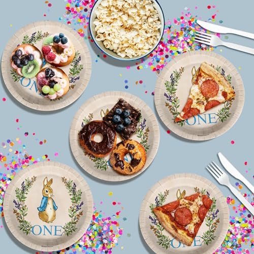 Peter Rabbit Boy's First Birthday - 32 Piece Disposable Party Supplies - Decorations for Bunny 1st Birthday Round Party Plates - Large 9" Paper Plates In Bulk - Image 5