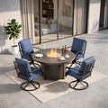 5 Pieces Outdoor Patio Furniture Set with 48" 55000 BTU Round Propane Fire Pit Table,Patio Dining Set Outdoor Conversation Sets 4 Swivel Chairs for Deck,Backyard and Garden,Dark Blue by RTDTD