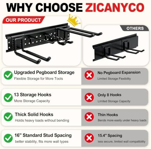 Garage Tool Organizer Wall Mount 66 inches with 13 Adjustable Heavy-Duty Hooks, Garage Organization, Garden Tool Storage Rack, Yard, and Shed, Holds Up to 520 lbs - Image 4