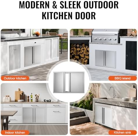 VEVOR BBQ Access Door, 30.5W x 21H Inch Double Outdoor Kitchen, Stainless Steel Flush Mount, Wall Vertical with Recessed Handles, for BBQ Island, Grilling Station, Outside Cabinet - Image 6