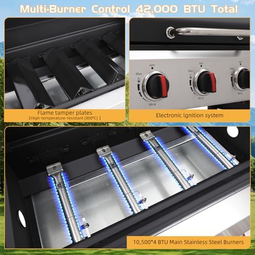 CIG GARDEN 4-Burner Propane Gas Grill, 42,000 BTU Outdoor BBQ with Cast Iron Grates & Side Burner - Backyard, Patio, Camping Grill - Image 6