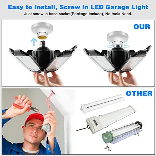 LED Garage Light - 160W LED Garage Ceiling Lights 16000LM Super Bright Garage Lighting with 6 Deformable Panels E26/E27 Screw in Led Shop Lights for Basement Workshop Warehouse Attic - Image 5