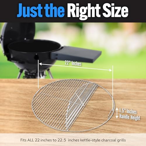 SnS Grills EasySpin Charcoal Grill Cooking Grate, 304 Stainless Steel, Large Hinged Opening, Perfect for 2-Zone Cooking, Replacement Grate Compatible with Weber & Other Grills - Fits 22” Kettles - Image 6