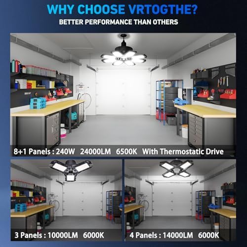 Garage Light 2 Pack - 240W 24000LM 6500K Garage Lights Ceiling LED with 8+1 Deformable Panels, E26/E27 Screw Socket in LED Shop Light for Workshop, Basement, Gym, Barn, Warehouse etc Bay Lighting - Image 5