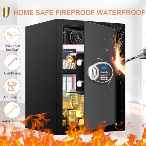 3.3 Cubic Feet Home Safe Fireproof Waterproof, Digital Home Security Safe Box with Programmable Keypad and Spare Keys, Document Safe for Money Firearms Medicine Valuables - Image 2