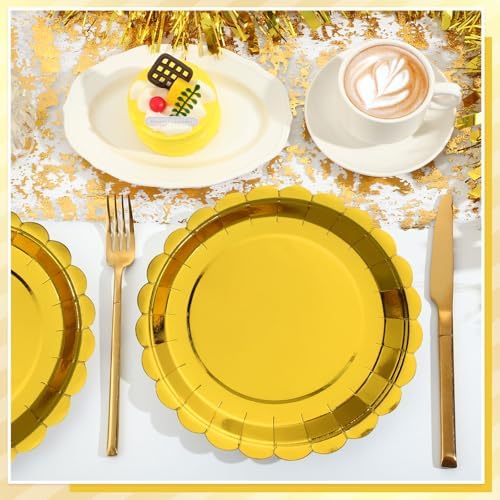 NatNarr 30-Pack 9-Inch Gold Scalloped Disposable Paper Dessert Plates - Image 4