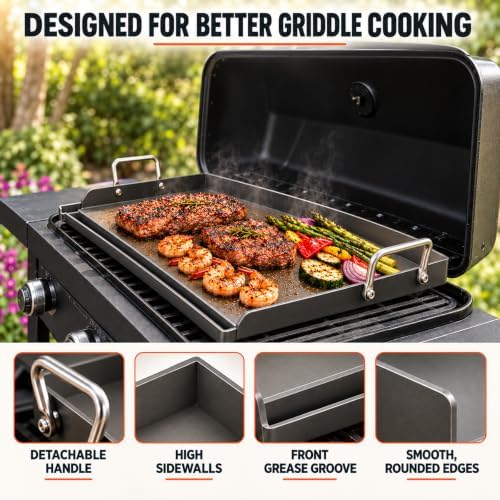25"x16" Carbon Steel Griddle for Gas Grill, Pre-Seasoned Flat Top Plate - Image 4