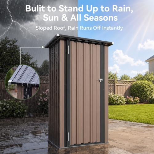Aoxun 3x2 FT Outdoor Storage Shed, Shed with Sloping Roof, Brown - Image 4