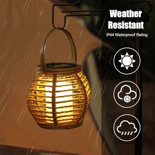Solar Powered Outdoor Lantern, Rope Woven, 14x15.5 cm, Set of 2 - Image 5