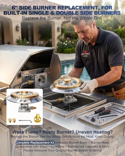 BBQ Grill Side Burner Replacement Kit, 6" Side Burner Head, Burner Base, LP/NG Orifices & Tool &, for Single/Double Outdoor Kitchen Burners, for Lion/Blaze/Sunstone/Summerset/Jenn Air Built-In Grill - Image 6