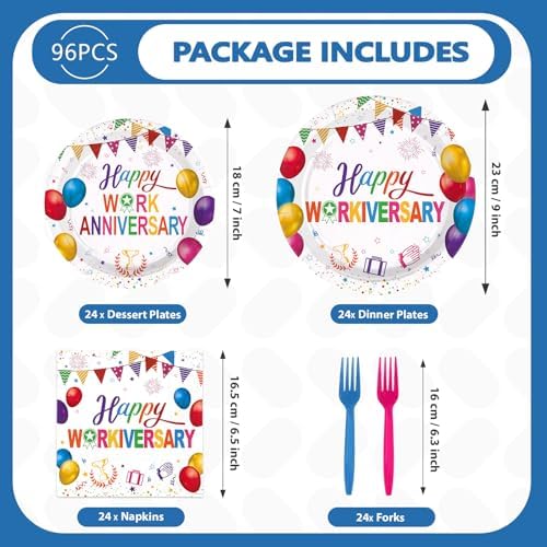 96 Pcs Happy Work Anniversary Party Decorations for Women Men, Serves 24 - Image 5