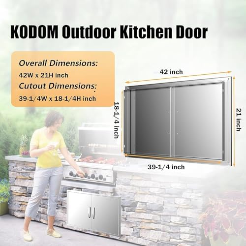 Outdoor Kitchen Doors 42W x 21H Inch, Double BBQ Access Doors 304 Stainless Steel for Outdoor Kitchen Cabinet Grill Station or BBQ Island - Image 2