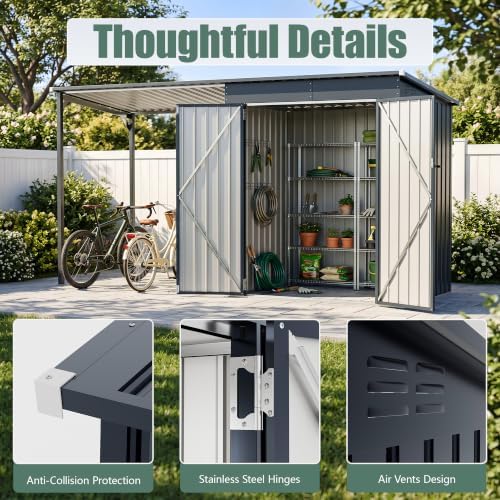 AirWire 6x4 FT Outdoor Storage Metal Shed with Reinforced Gazebo - Image 3