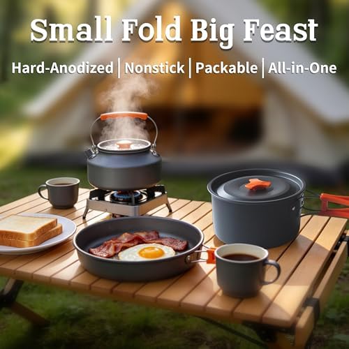 Collapsible Camping Cookware Set, Portable 4-in-1 Outdoor Camping pots and Pans Set with Nonstick Frypan, Pot, Kettle & Carry Bag, Hard-Anodized Aluminum for Camping, Hiking (2-6 Person) - Image 2